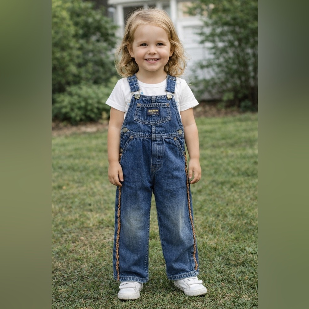 OshKosh B’Gosh western fringed worn knee vestbak size 4t denim overalls
